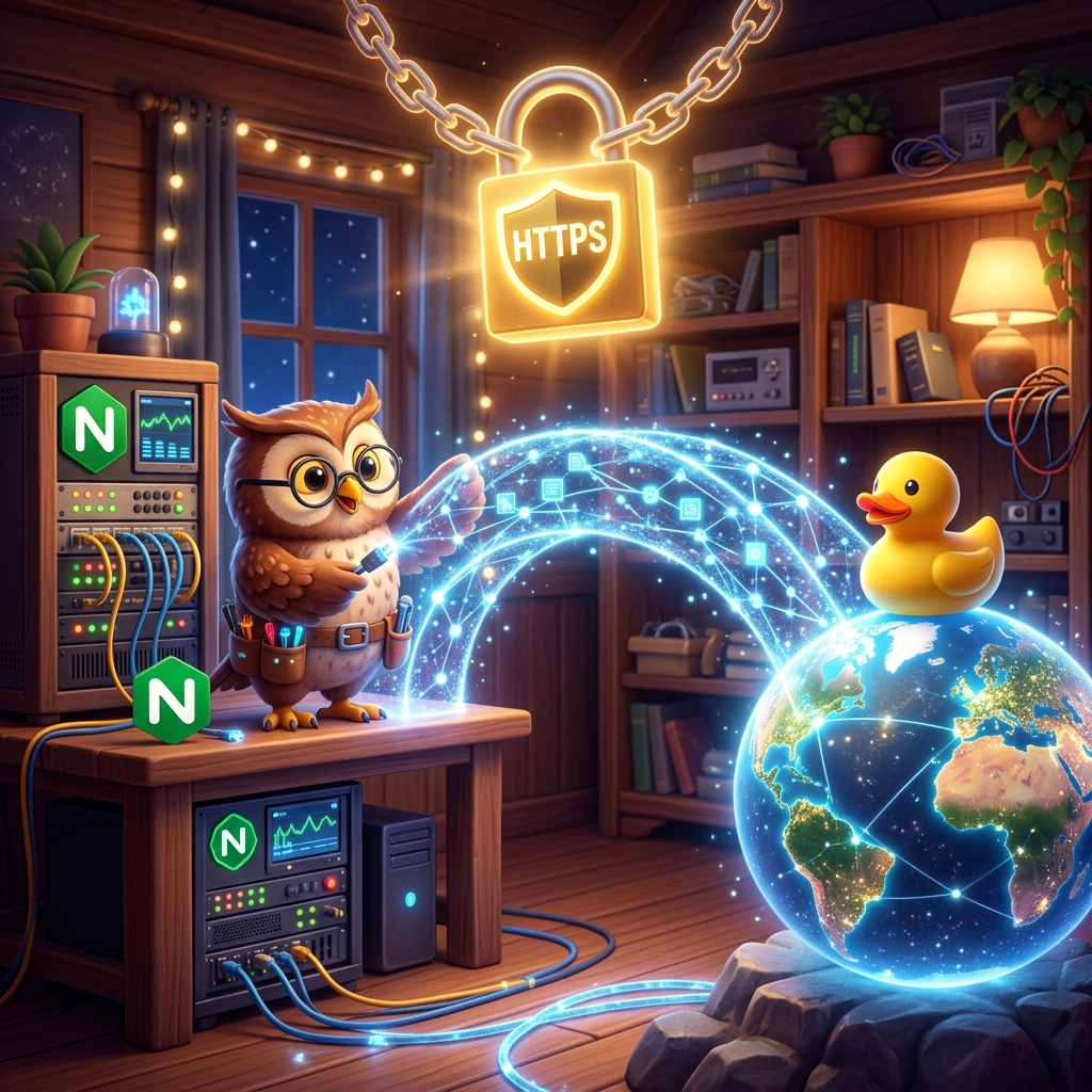 Le hibou cyberpunk et le canard DuckDNS